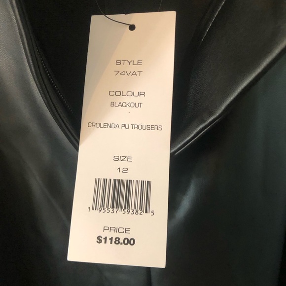 French Connection Wide Leg Trousers Faux Leather Black "Crolenda" Style Size 12 - Picture 10 of 14